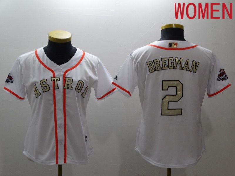 Cheap Women Houston Astros 2 Bregman White Gold word of champion Game MLB Jersey